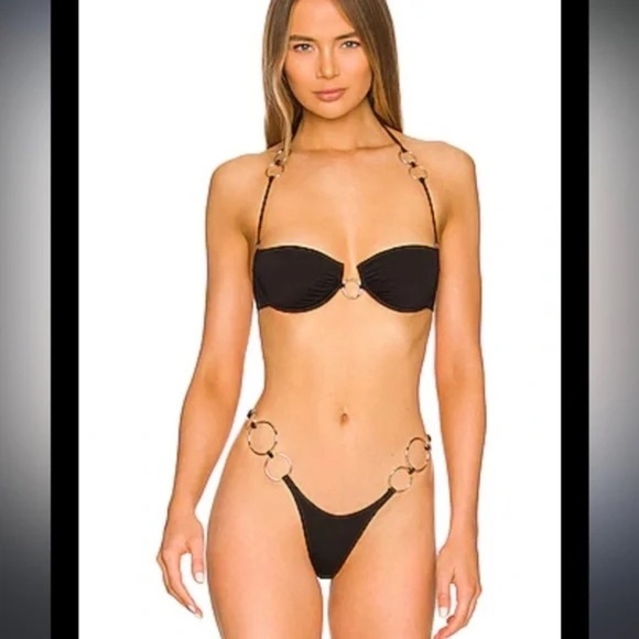 New! Monica Hansen Beachware Icon Girl On Fire Ring Bikini Top Black 45534 - Picture 1 of 9
